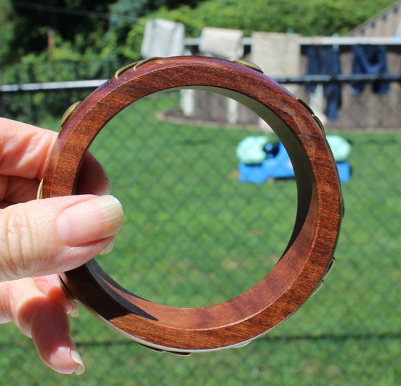 Wooden Bangle Bracelet with Brass Dots and Lines … - image 7