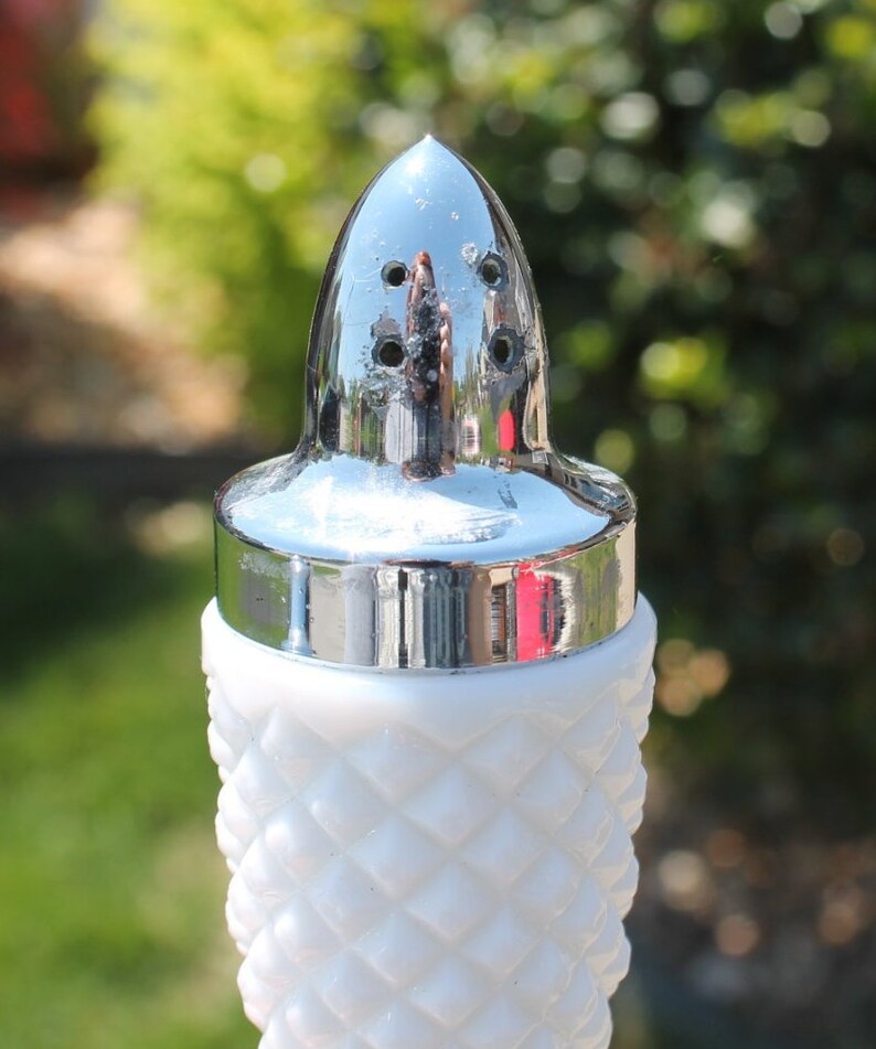 White Milk Glass Salt and Pepper Shakers in Diamond Pattern