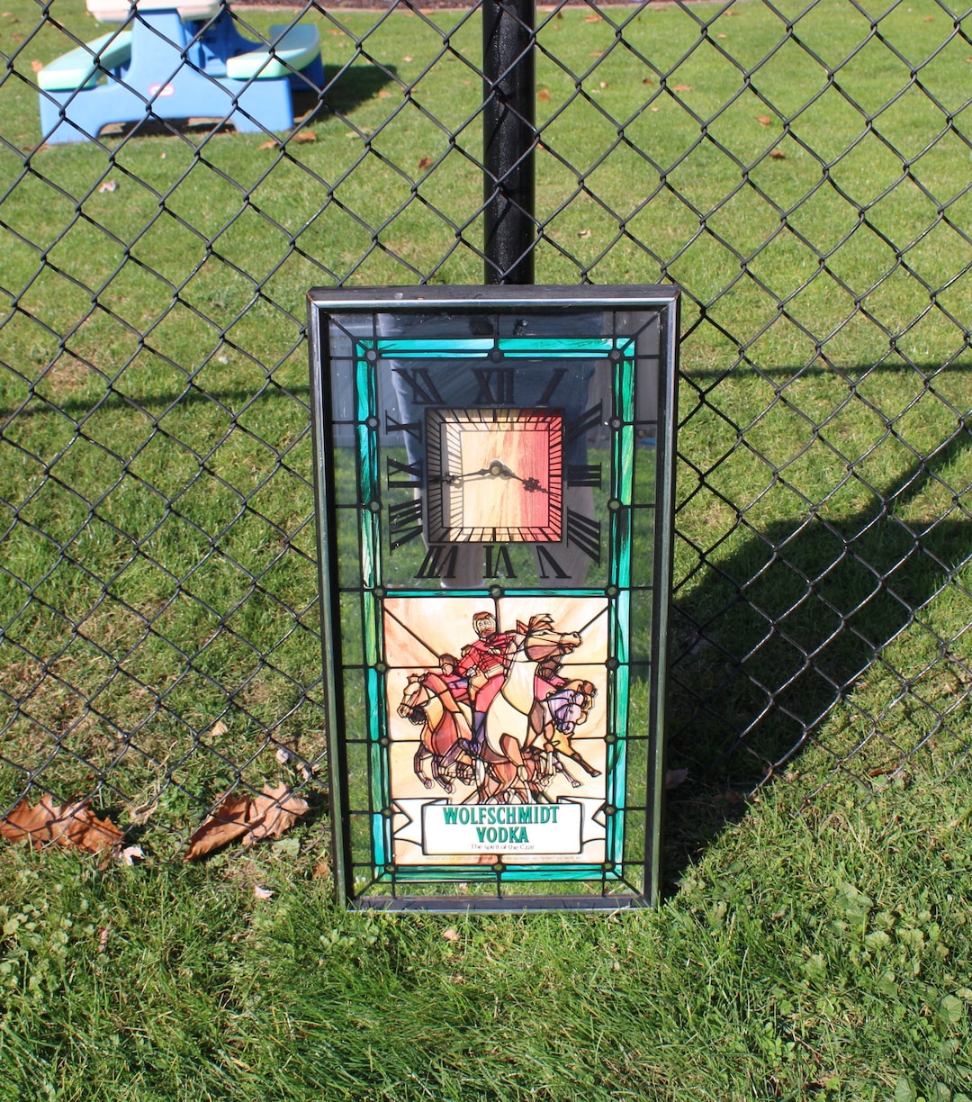 Framed Wolfschmidt Vodka Stained Glass Clock Mirror Spirit of the Czar
