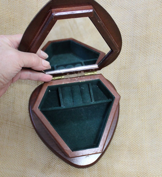 Small Heart Shaped Wooden Jewelry Box with Tapest… - image 8