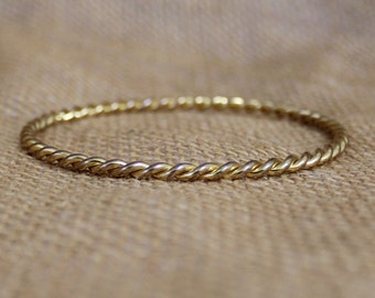 Thin Gold Tone Metal Twisted  Bangle Bracelet - Rope Bangle Bracelet