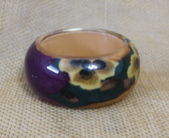 Multicolored Lucite Bangle Bracelet Handmade - Pu… - image 3