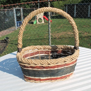 Red, White and Blue Wicker Basket with Handle - Market / Shopping Basket - Mail Basket - Trinket Basket - Storage Basket image 2