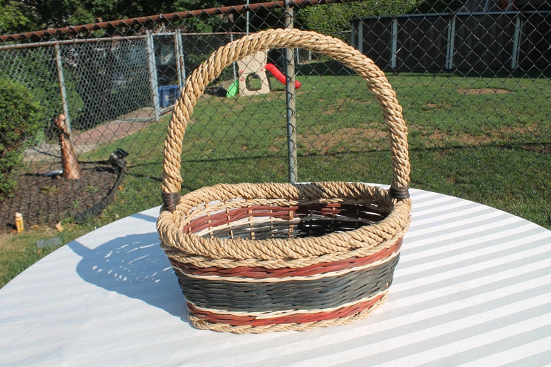 Red, White and Blue Wicker Basket with Handle - Market / Shopping Basket - Mail Basket - Trinket Basket - Storage Basket image 2