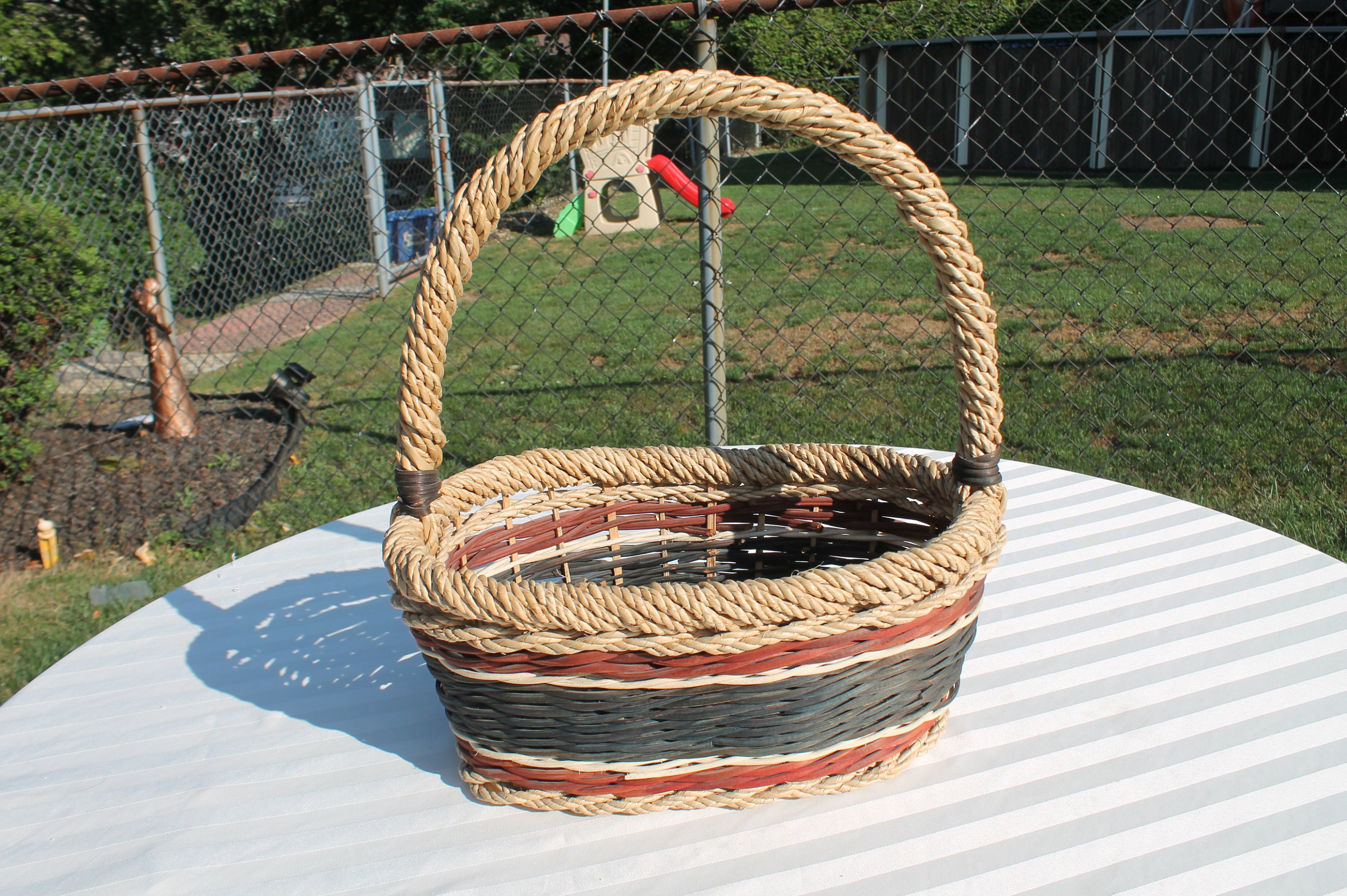 Red White and Blue Wicker Basket With Handle Market / Etsy