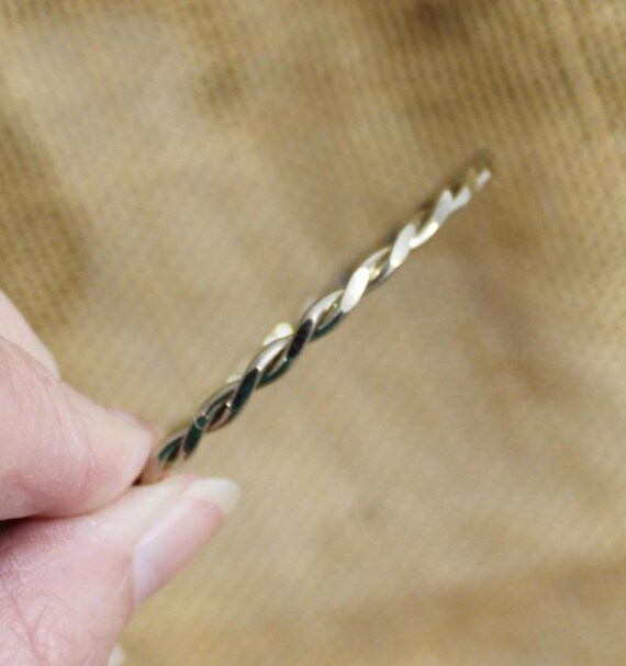Thin Silver Tone Twisted with Flat Surface Metal … - image 4