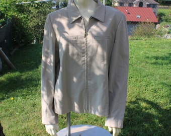 Zippered Tan / Beige Blazer / Jacket by Rafaela Size 14P - Women's Business Zippered Jacket / Blazer