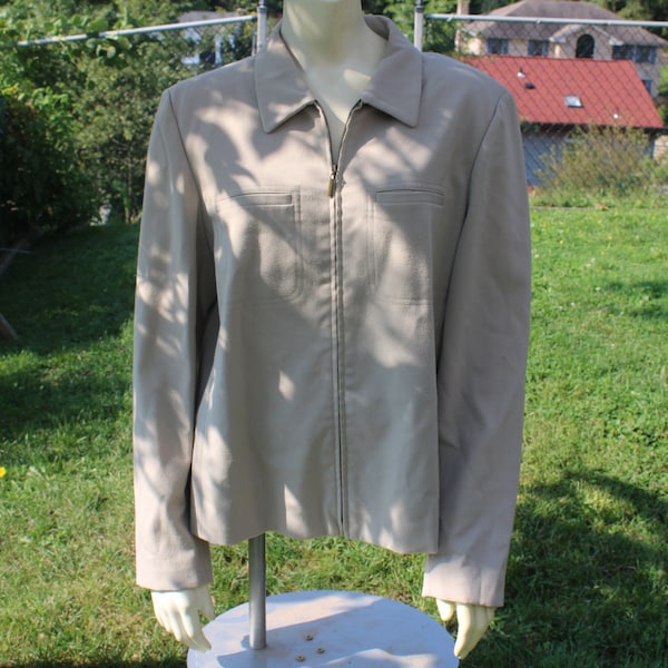 Zippered Tan / Beige Blazer / Jacket by Rafaela Size 14P - Women's Business Zippered Jacket / Blazer