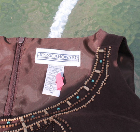Beaded Brown Sleeveless Sheath Dress by Jessica Howard - Etsy