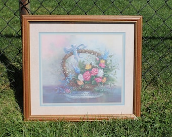 Basket of Flowers Print by Carl Valente from Home Interiors - Homco Framed Picture of Roses and other Flowers in a Basket
