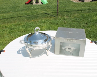 Vintage Footed Silver Plate Casserole with Dome Lid and  Glass Insert By Royal Limited Silver - May Co.