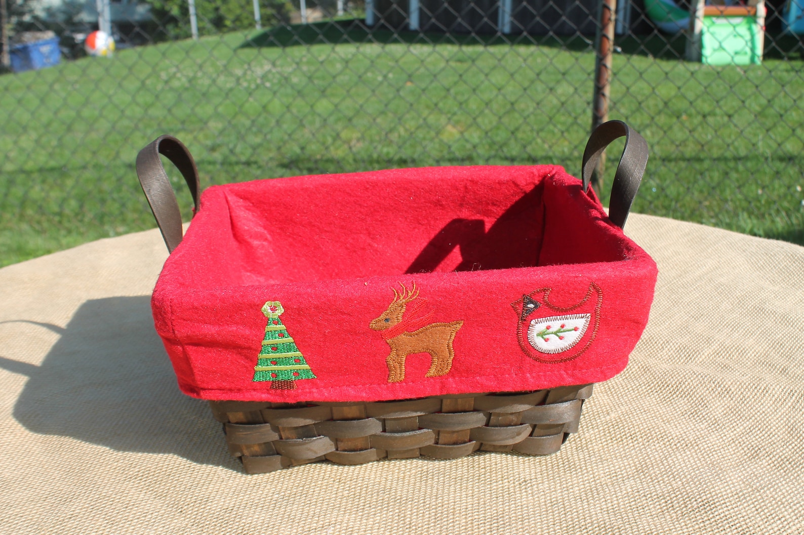 Small Wicker Basket With Double Handles and Christmas Red Felt Etsy