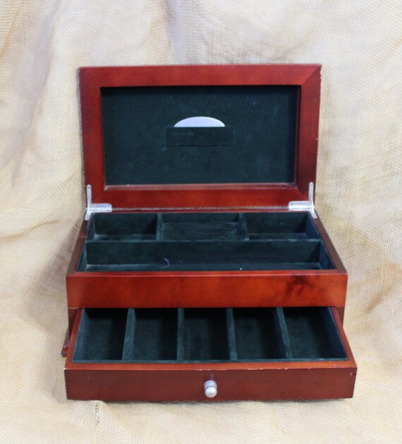 Brown Wooden Jewelry Box with Flip Top and Drawer - image 6