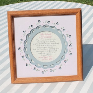 Friendship Saying  &quot;The Miracle of Friendship&quot; Matted and Framed in an Oak Easel Back Frame by Imagine Design - Motivational - Shabby Chic