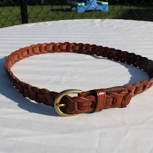 Woven Loop Brown Leather Belt  by Amiee Lynn - Size SM - Unisex Woven Brown Leather Belt from India