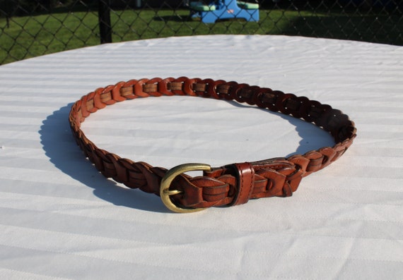 Woven Loop Brown Leather Belt por Amiee Lynn Size SM - Etsy España