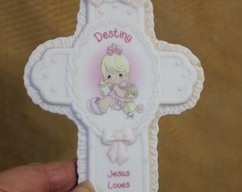 Baby Porcelain Cross Wall Hanging With Girl by Precious Moments