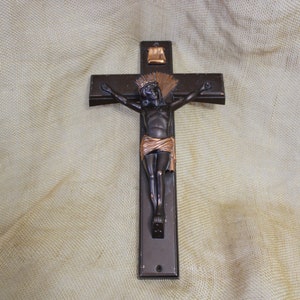 Copper and Bronze Tone Metal Crucifix Cross by Parsons - Jesus on the Cross - Religious Wall Hanging - INRI - 14 Inch Funeral Cross