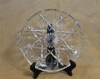 Round Glass Serving Dish / Tray -with Star and Oval Pattern and Handles