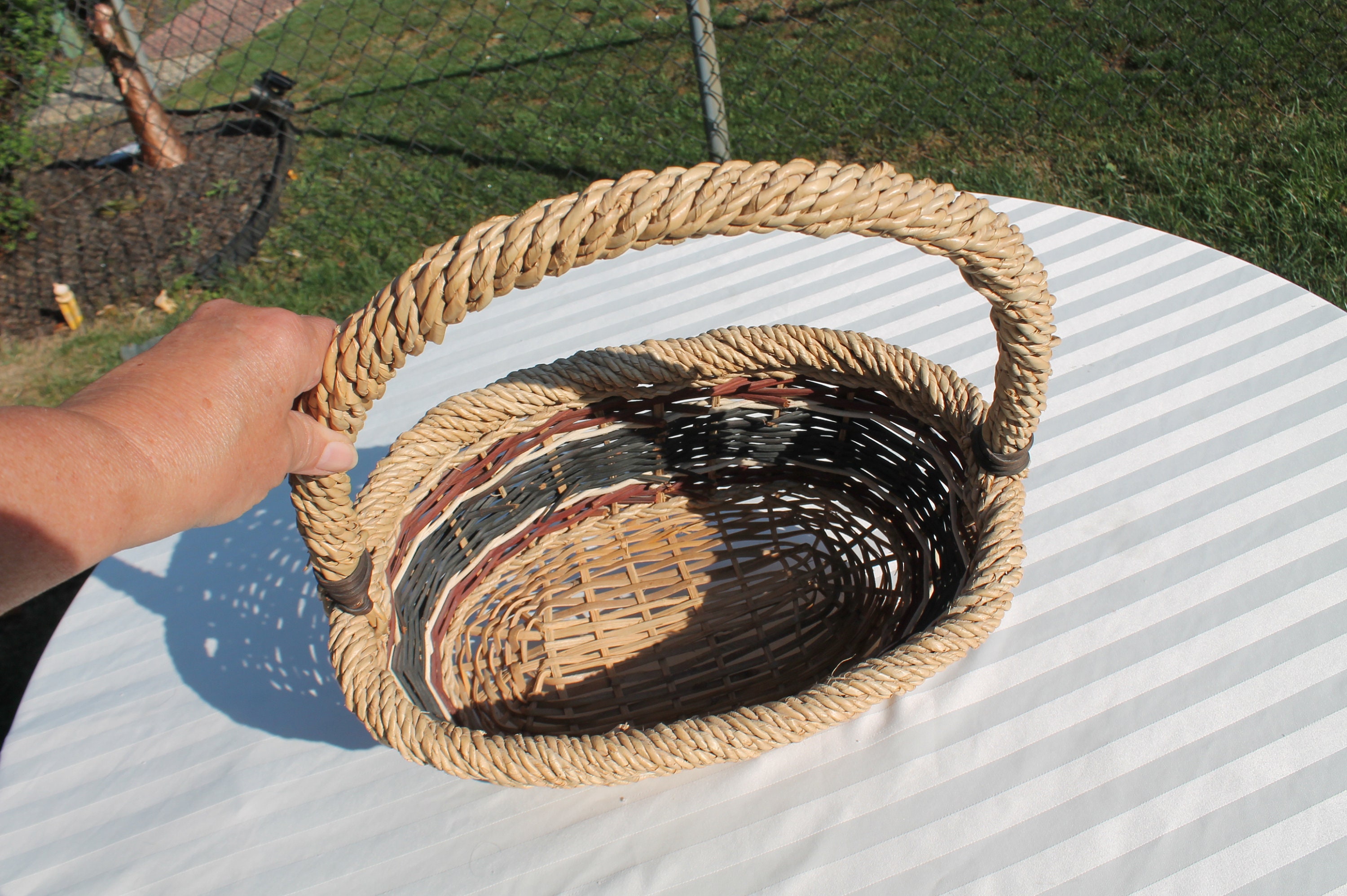 Red White and Blue Wicker Basket With Handle Market / Etsy