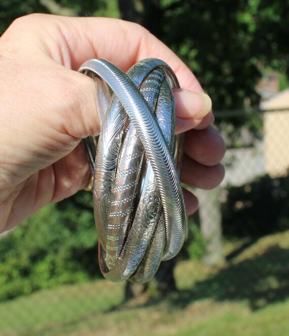 Six Silver Tone Metal Interlocking Bangle Bracele… - image 2