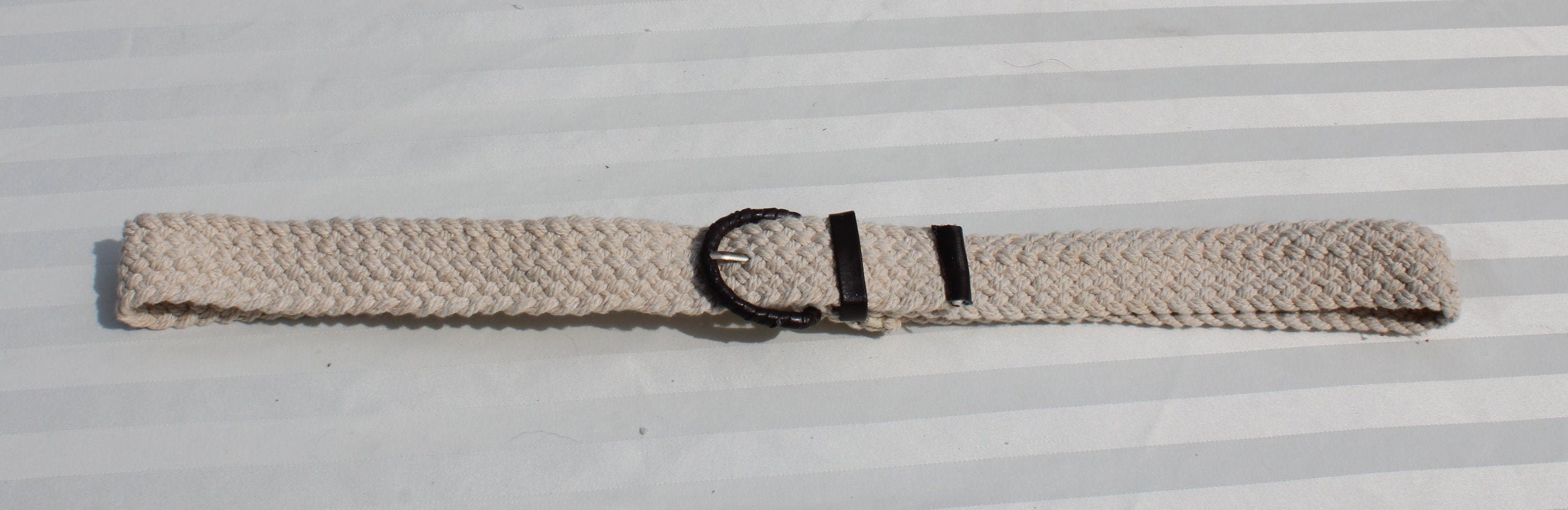 Braided Cream / Ivory Belt With Leather Trim - Woven Cotton  display picture 3