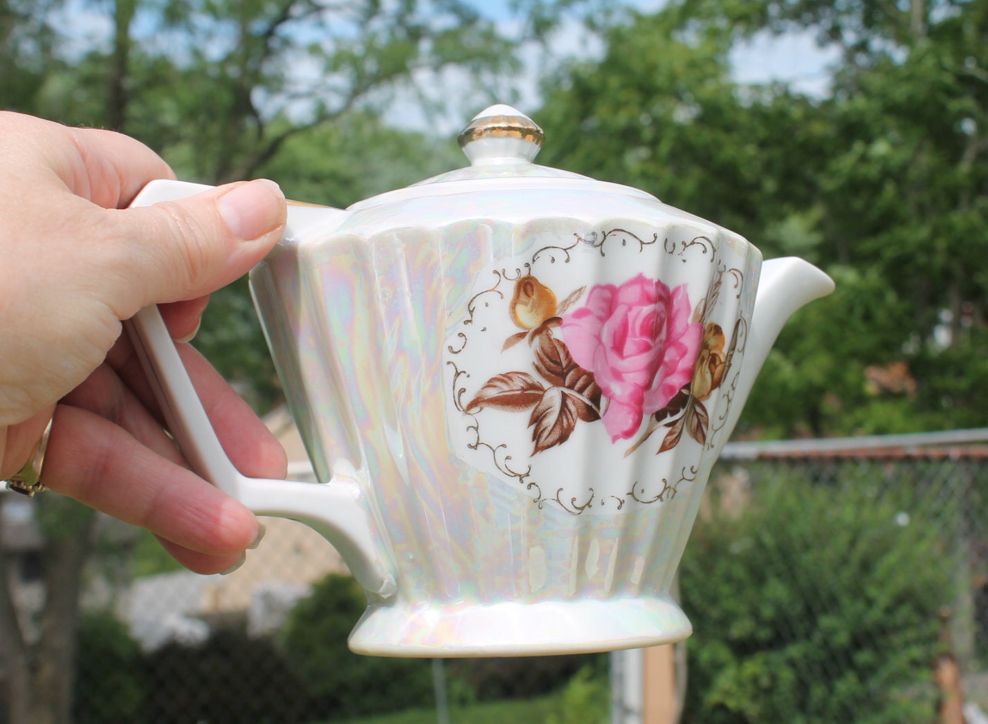 Teapot With Rose and Luster Finish and Gold Trim by Norleans ...