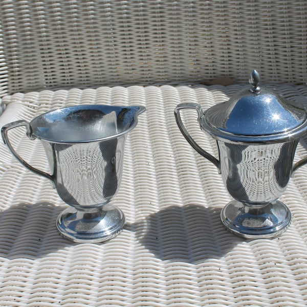 Mid Century Chrome Sugar Bowl and Creamer from Farberware - Footed or Pedestal Sugar and Creamer Set Made in the USA