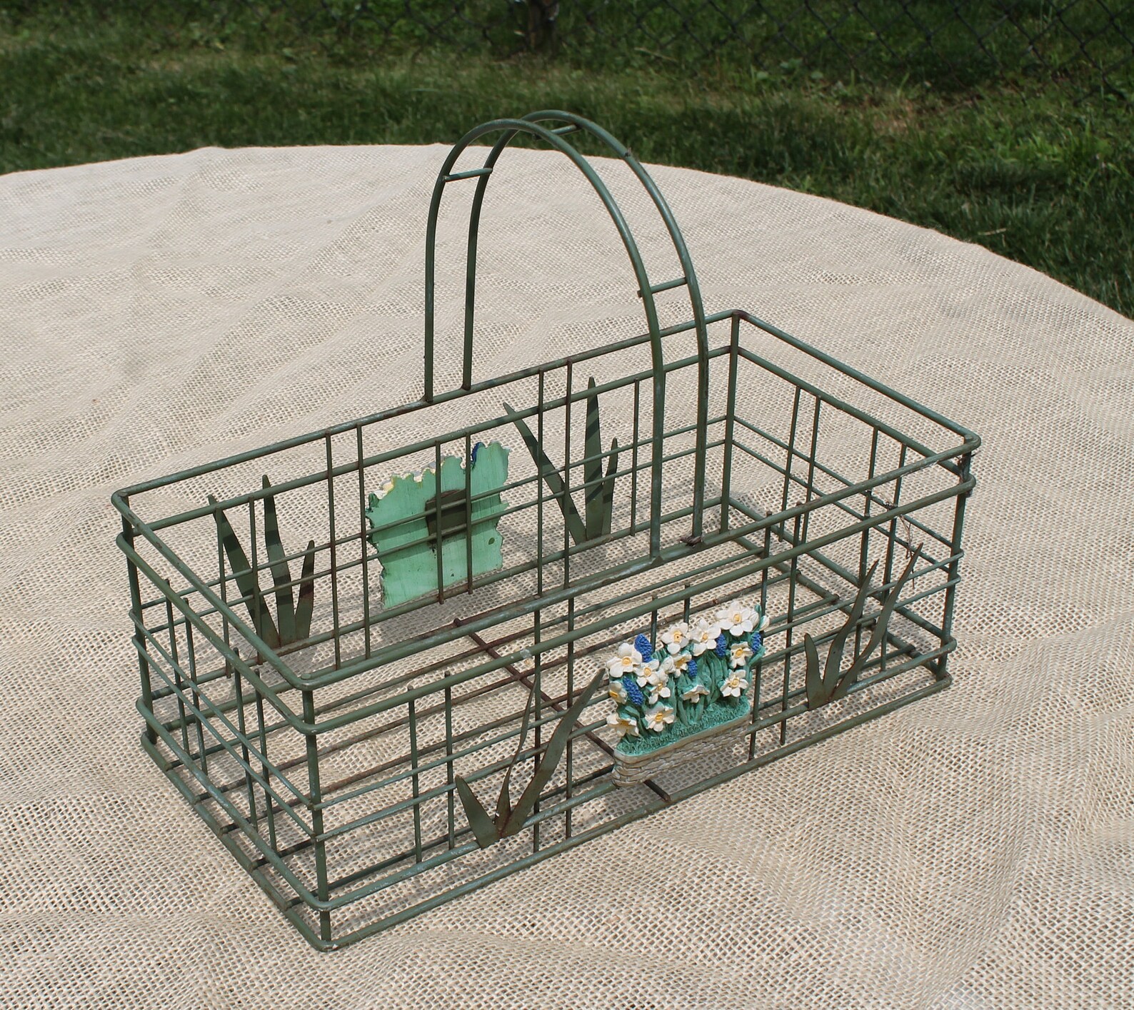Metal Basket / Caddy With Handle Shabby Chic Rustic Etsy