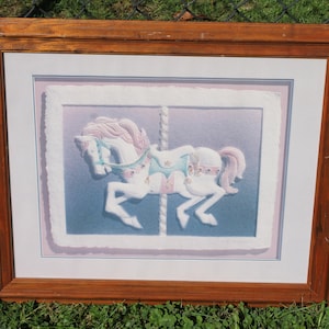 Framed Pastel Carousel Horse Picture - Wood Framed Print of a Carousel Horse in Pastel Colors