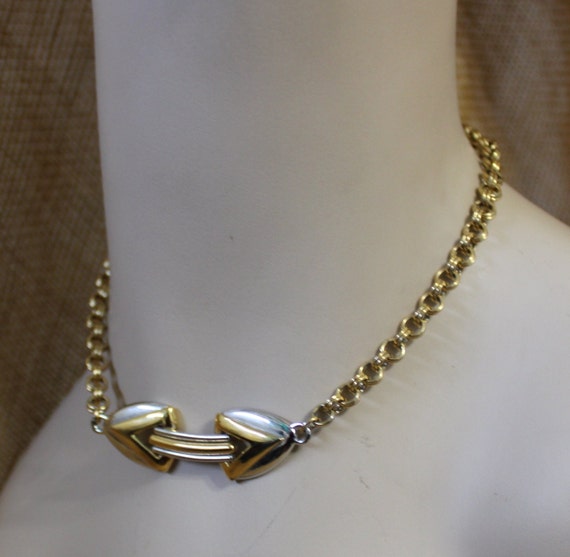 Gold and Silver Tone Metal Choker Necklace by Mon… - image 4