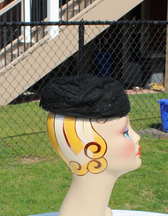 Black on Black Polka Dot Netting Pill Box Hat by … - image 1