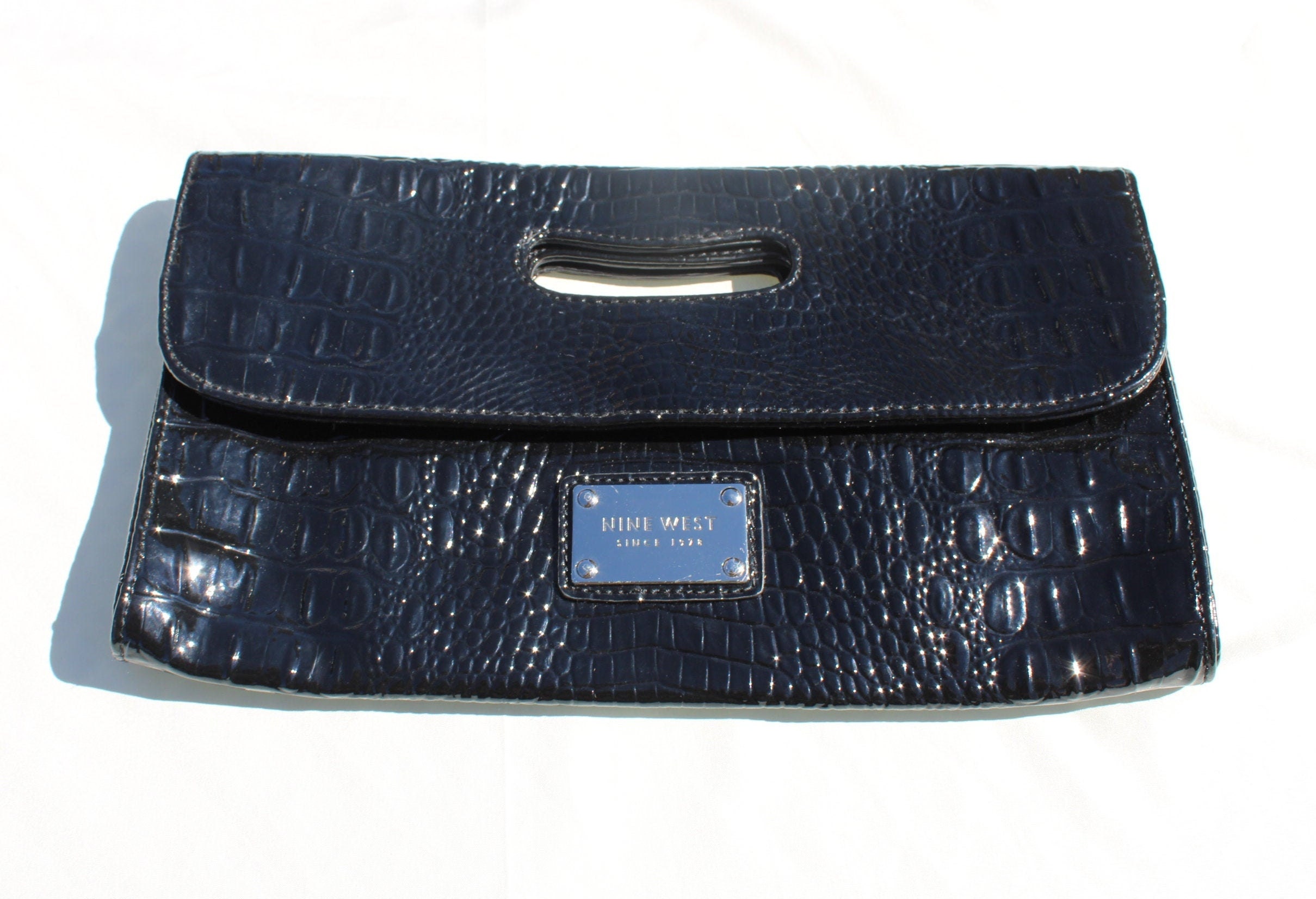 Black Envelope Style Handled Bag purse by Nine West Black Alligator Clutch Bag Etsy UK