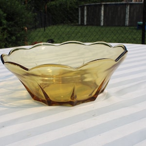 Gold Glass Bowl by Anchor Hocking - Gold Glass Bowl with Ribbed Sides and Scalloped Rim