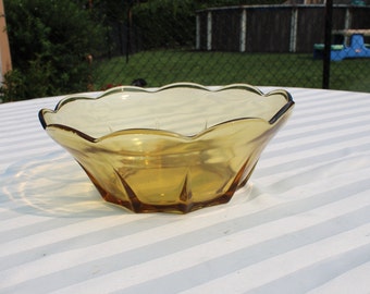 Gold Glass Bowl by Anchor Hocking - Gold Glass Bowl with Ribbed Sides and Scalloped Rim