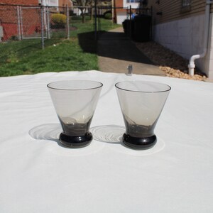Set of Two Smoked Gray Stemmed Glasses - Juice Glass - Whiskey /Cordial / Shot Glass - Barware