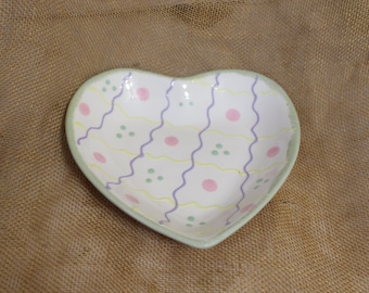 Heart Shaped Ceramic Dish by Expressly Yours - Heart Bowl with Pastel Squiggles and Dots