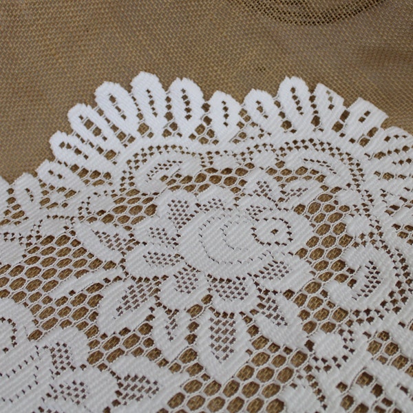 Heritage Rose Heavy Knit Construction Cream / Ecru /Ivory Oval Table Runner or Scarf - Table Linens