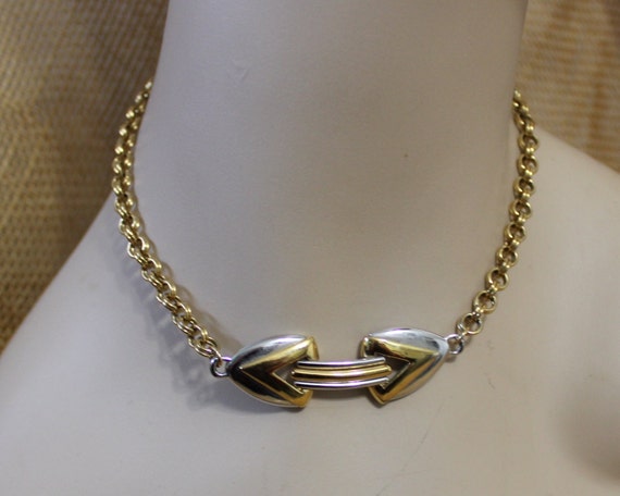 Gold and Silver Tone Metal Choker Necklace by Mon… - image 1