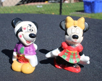 Ceramic Disney Mickey & Minnie Mouse Figurines - Christmas Holiday Mickey Mouse and Minnie Mouse