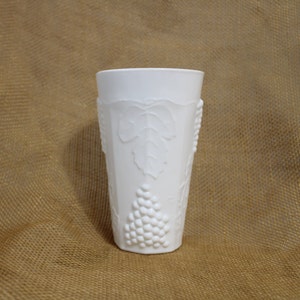 Milk Glass Tumbler in the Harvest Grape Pattern from by Indiana Glass - Embossed Grape Pattern Drinking Glass