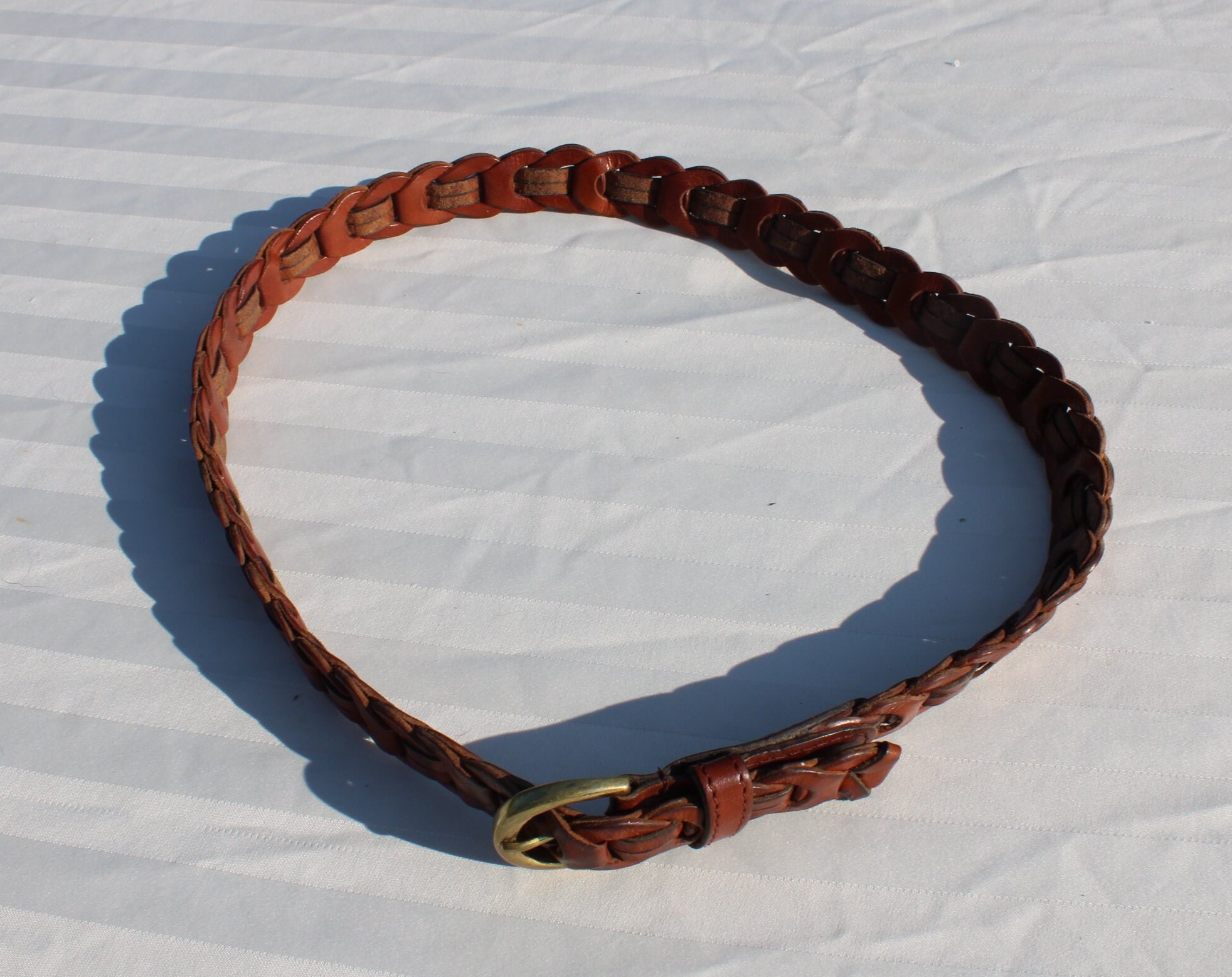 Woven Loop Brown Leather Belt by Amiee Lynn - Size SM 