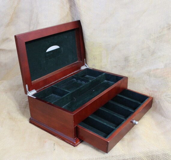 Brown Wooden Jewelry Box with Flip Top and Drawer - image 7