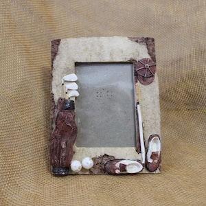 Golf Easel Back Picture Frame Holds 3 x 4 1/4 Photo - Photo Frame with 3D Old Time Golfing Items