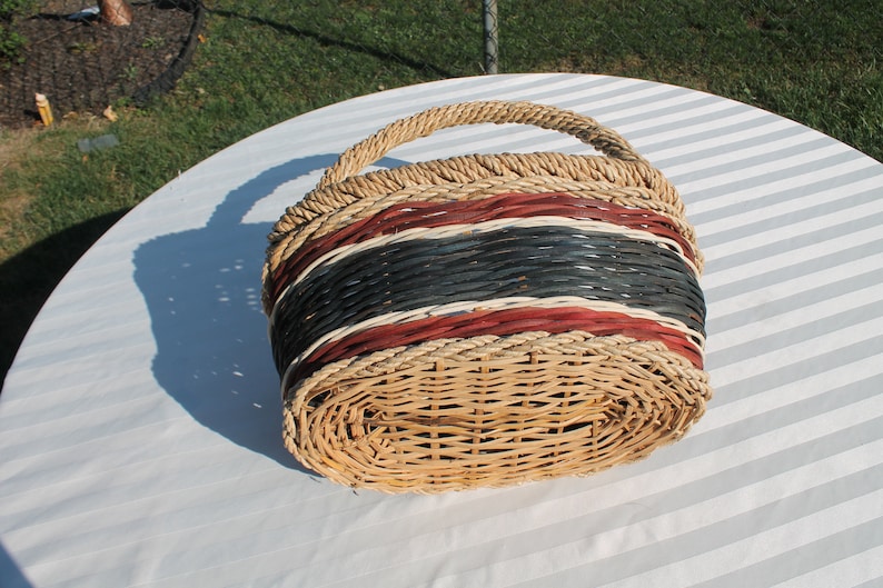 Red, White and Blue Wicker Basket with Handle - Market / Shopping Basket - Mail Basket - Trinket Basket - Storage Basket image 6