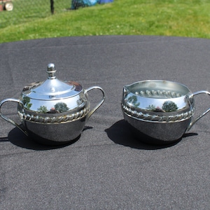 Mid Century Chrome Sugar Bowl and Creamer by Irvinware-  Small Sugar and Creamer Set Made in the USA