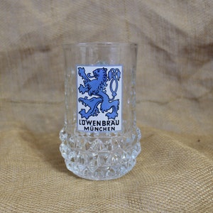Lowenbrau Clear Thumbprint or Dimpled Glass Beer Mug / Stein with Lion Graphic  - 14 Ounces Beer Mug