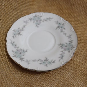 Mikasa China Saucer / Plate in the Barbizon  Pattern - Saucer with Blue Flowers, Gray Leaves and Platinum Rim