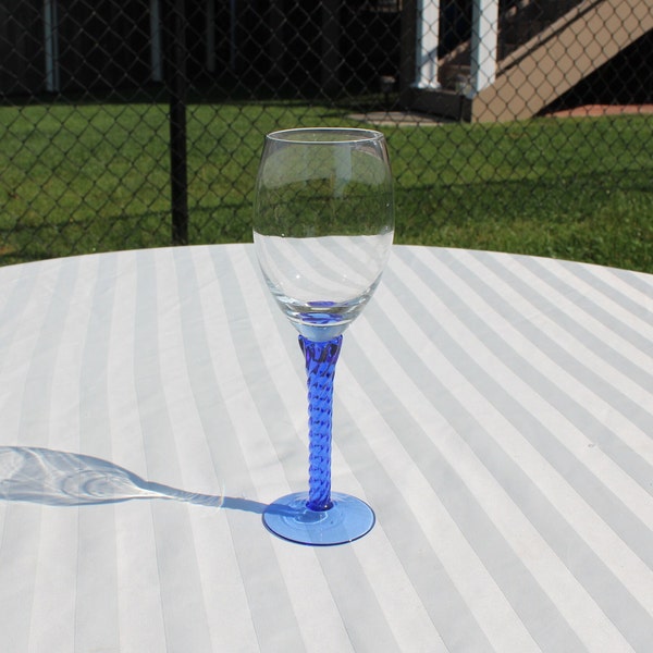 Clear Wine Glass with Blue Twisted Rib Stem - Stemmed Glass Barware