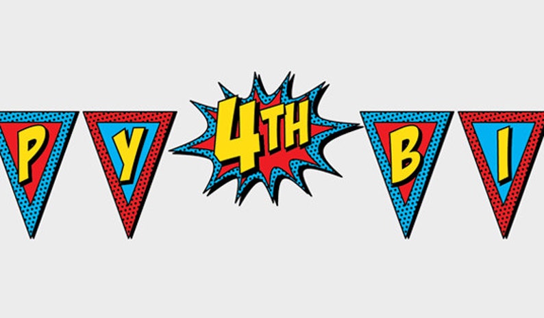 PRINTABLE Number Burst For Superhero Happy Birthday Banner Etsy